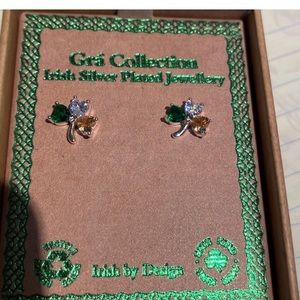 Beautiful tri color crystal shamrock earrings brand new from ireland